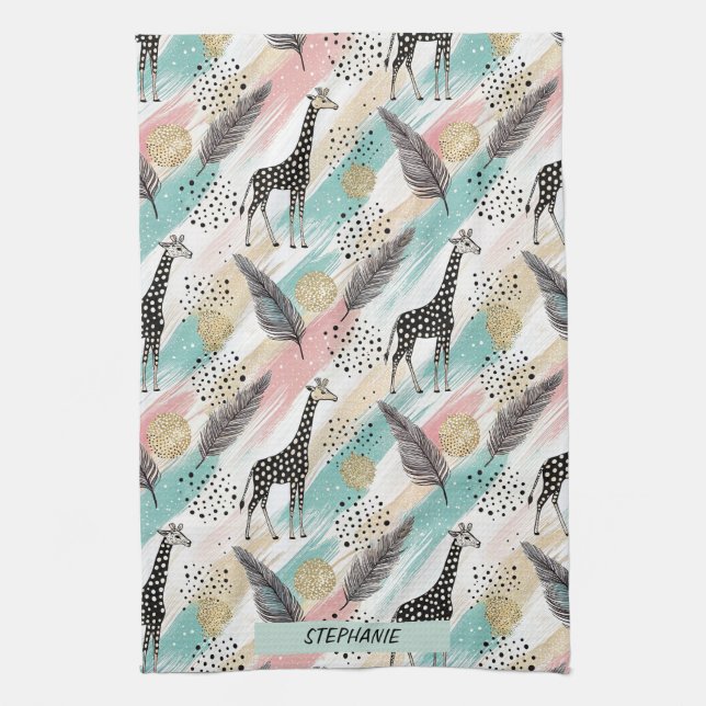 Linge De Cuisine Giraffe Whimsical Polka Dot Motif - Pastel (Vertical)