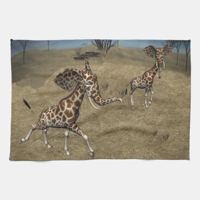 Linge De Cuisine Giraffes d'éléphants mignons (Horizontal)