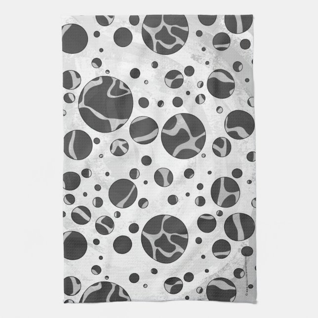 Linge De Cuisine Giraffy Polka Dot noir et gris clair Impression (Vertical)