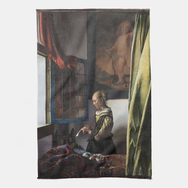 Linge De Cuisine Girl Reading a Letter à Open Window, Vermeer (Vertical)
