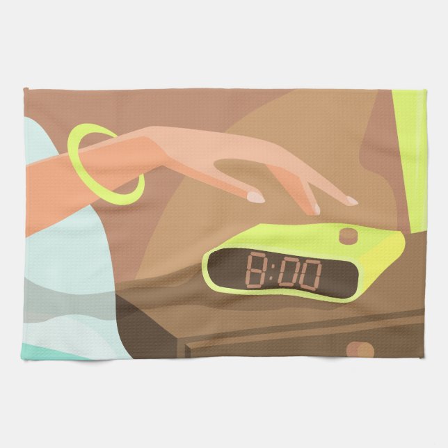 Linge De Cuisine Girls hand pushing on alarm clock snooze button (Horizontal)