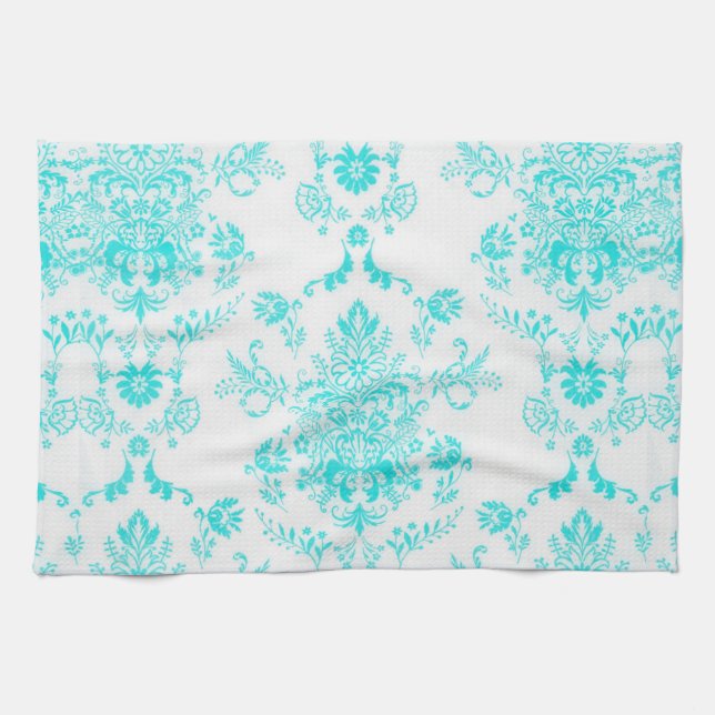 Linge De Cuisine Girly Aqua Damask (Horizontal)