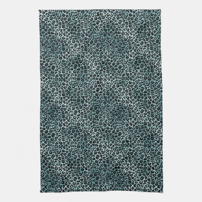 Linge De Cuisine Glam Turquoise Turquoise Blue Empreinte de léopard (Vertical)