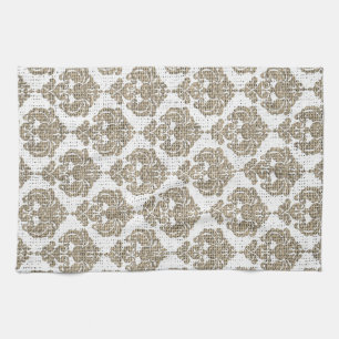 Linge De Cuisine Glamour Rustique Toile de Jute Royale Damassé Chic