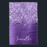 Linge De Cuisine Glittery Amethyst Purple Glam Nom<br><div class="desc">Customisez le script de style manuscrit moderne pour créer votre propre serviette de cuisine personnalisée pour sa nouvelle maison. Ajoutez une initiale de monogramme pour créer une combinaison initiale de prénom. Fille faux améthyste parties scintillant et mauve art numérique métallique qui s'imprime comme une photo sur votre design.</div>