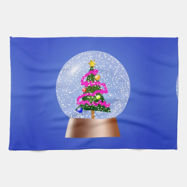 Linge De Cuisine Globe des neiges de l'arbre de Noël (Horizontal)