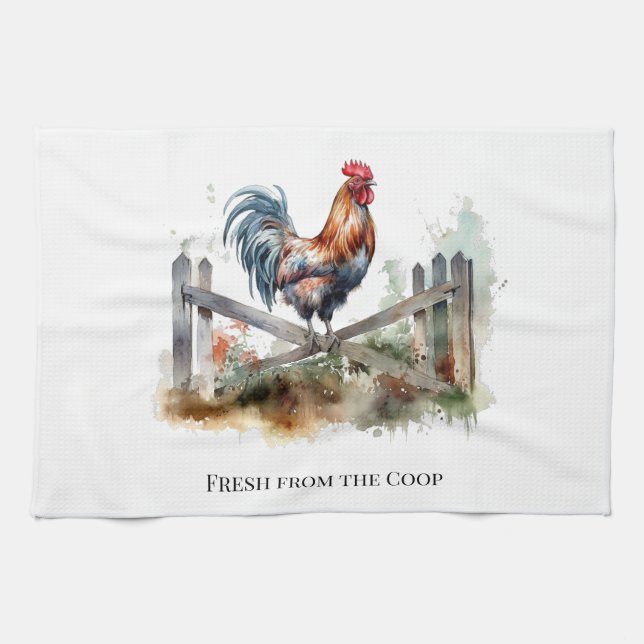 Linge De Cuisine Gloire du matin : Rooster d'aquarelle, coutume (Horizontal)