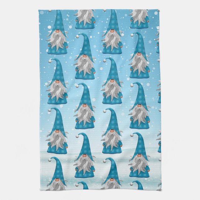 Linge De Cuisine Gnome Bleu Sur Neige (Vertical)