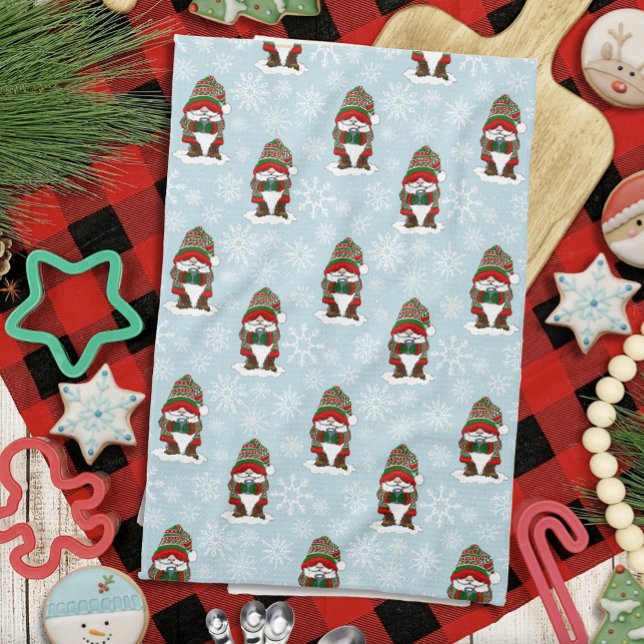 Linge De Cuisine Gnome de Noël Cosy Rouge Vert Hiver Mignon (Créateur téléchargé)