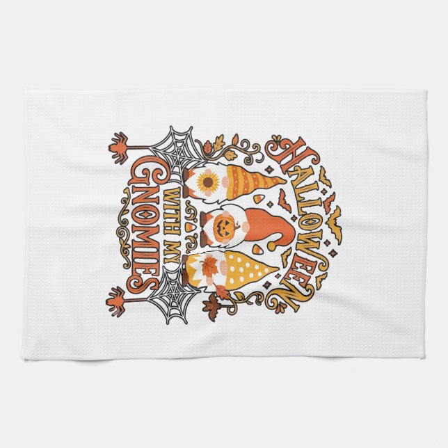 Linge De Cuisine Gnomes d'Halloween Citrouille Toile d'Araignée Cha (Horizontal)