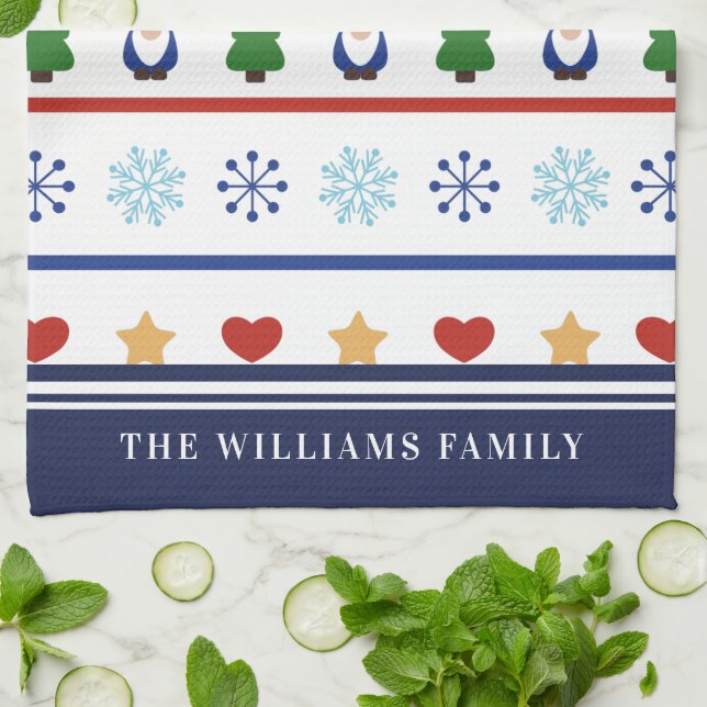Linge De Cuisine Gnomes & Snowflakes Motif de Noël - Nom (Plié)