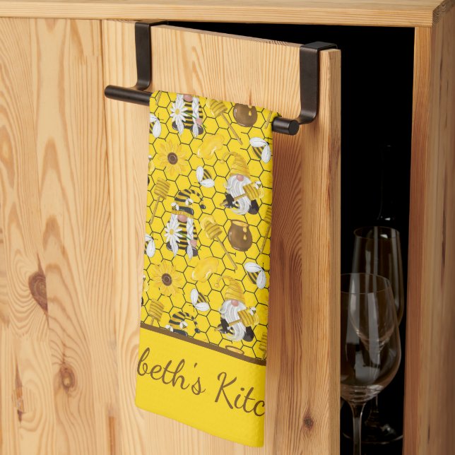 Linge De Cuisine Gnomes Yellow Sunflowers Bees Honey Personnalisé (Pliage en tiers)