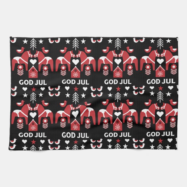 Linge De Cuisine God Jul Swedish Folk Art (Horizontal)