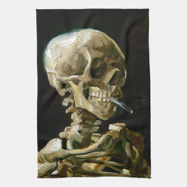 Linge De Cuisine Gogh Head a Skeleton with a Burning Cigarette (Vertical)