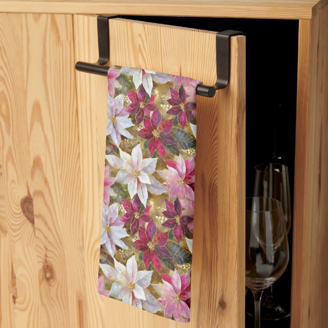 Linge De Cuisine Gold Burgundy Bronze rose Rouge blanc Poinsettia (Pliage en tiers)