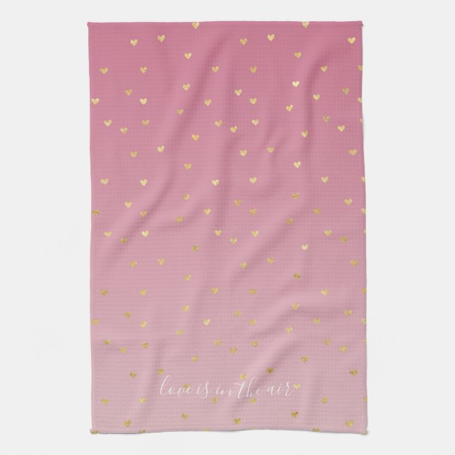 Linge De Cuisine Gold Hearts Blush Pink Ombre Love est dans l'air (Vertical)
