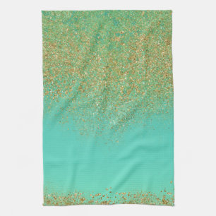 Linge De Cuisine Gold Parties scintillant & Turquoise Aqua Modern G