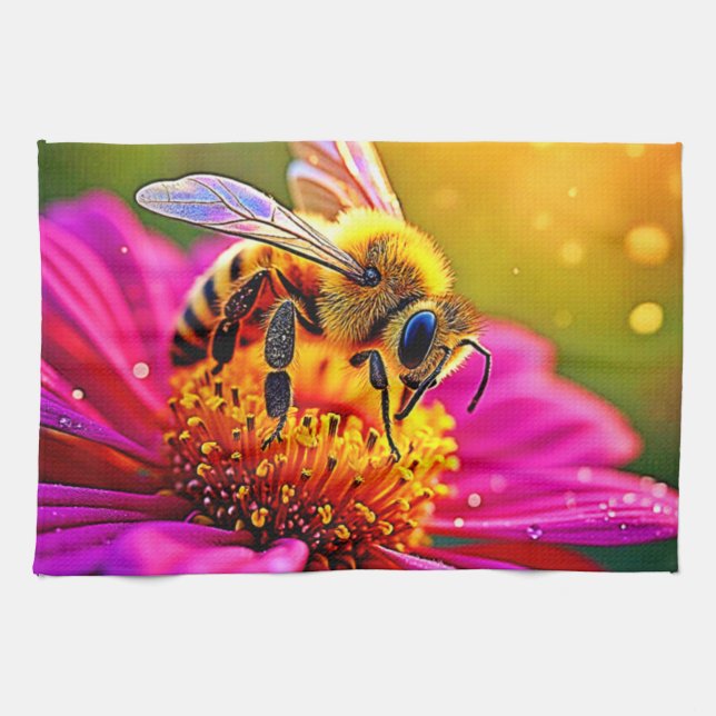Linge De Cuisine Golden Bee Flower Magic Design (Horizontal)