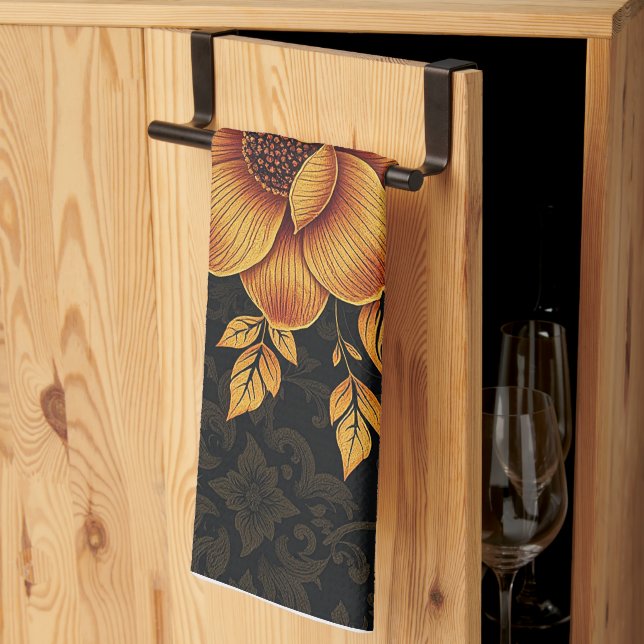 Linge De Cuisine Golden Bloom Floral (Pliage en tiers)