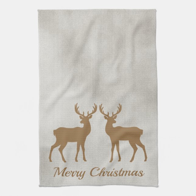 Linge De Cuisine Golden Brown Deer Shapes On Faux Velvet Texture (Vertical)