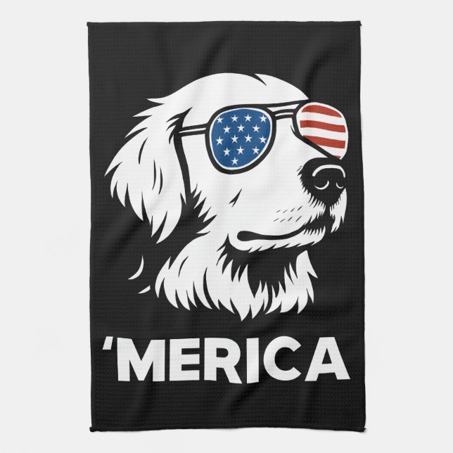 Linge De Cuisine Golden Retriever 4 juillet Merica (Vertical)