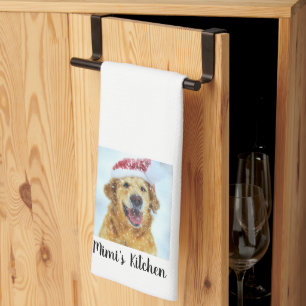 Linge De Cuisine Golden Retriever Chien à Santa Hat, texte personna