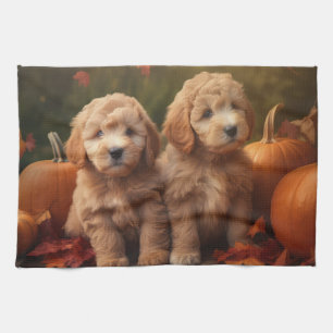 Linge De Cuisine Goldendoodle Chiot Automne Citrouille délice