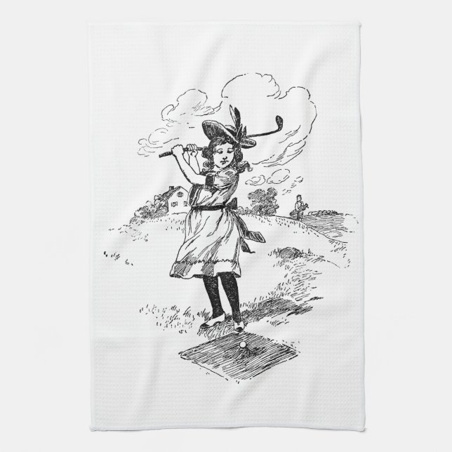 Linge De Cuisine Golf Girl Golfing Art Vintage (Vertical)