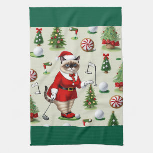 Linge De Cuisine Golf Noël thème pour Amoureux des chats Golfer