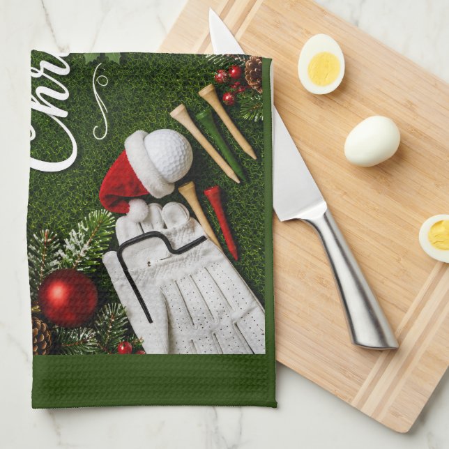Linge De Cuisine Golf sur gazon vert thème de Noël (Quart Plié)