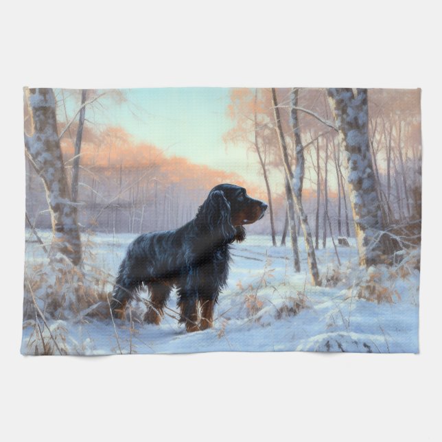 Linge De Cuisine Gordon Setter Qu'il neige Noël (Horizontal)
