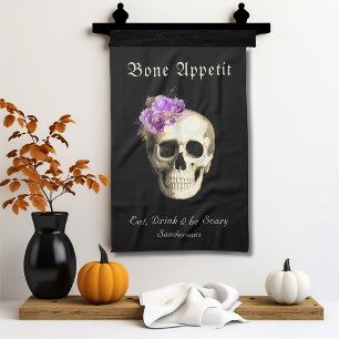 Linge De Cuisine Gothique Halloween Crâne violet Roses Personnalisé
