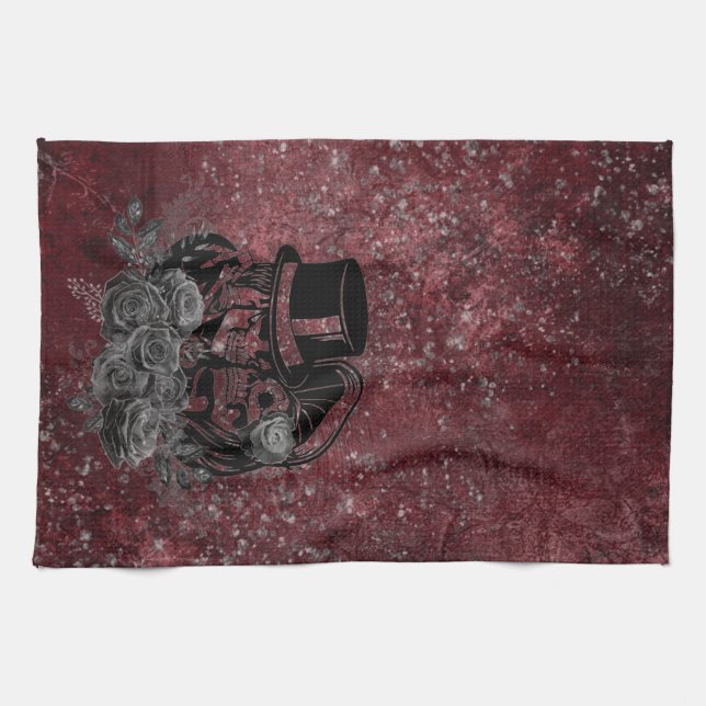 Linge De Cuisine Gothique Kissing Skulls Couple Et Sang Rouge Étern (Horizontal)