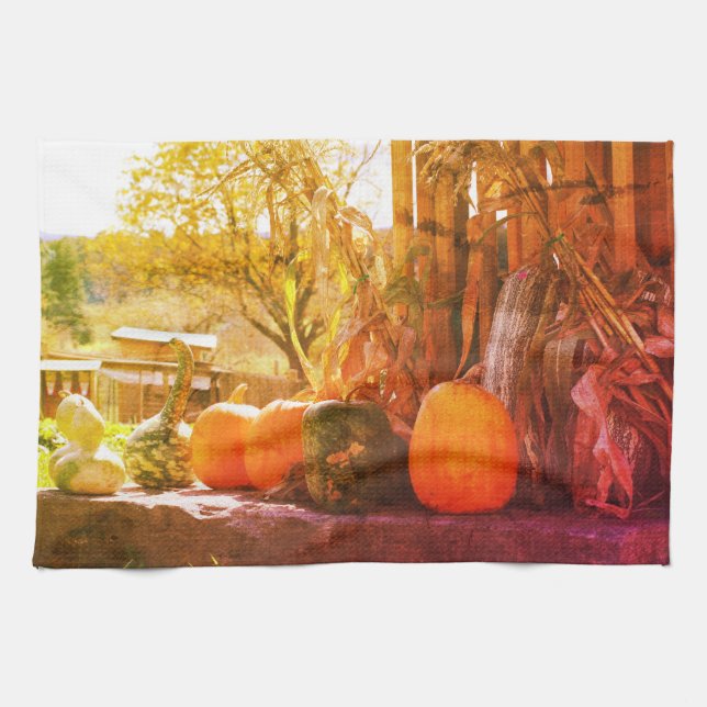 Linge De Cuisine Gourds Et Ferme Citrouille Stand Abstrait (Horizontal)