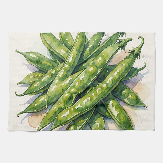 Linge De Cuisine Gousses de pois à l'aquarelle (Horizontal)