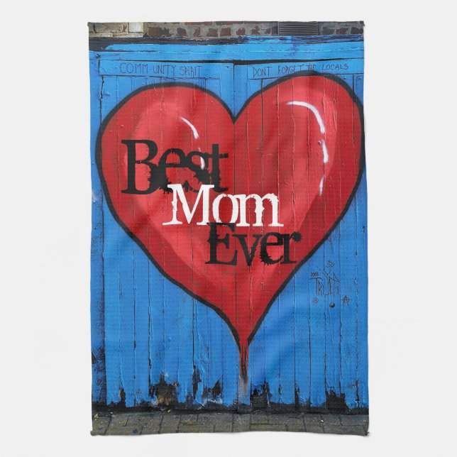 Linge De Cuisine Graffiti Heart, mur bleu, Meilleure maman Cuisine  (Vertical)