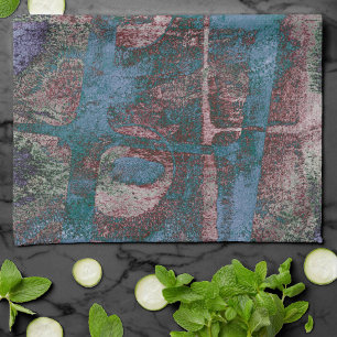 Linge De Cuisine Graffiti peint Grunge Taupe bleu rouille