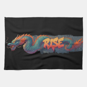 Linge De Cuisine Graffiti Stylisé Dragon Mural avec Bold 'RISE'