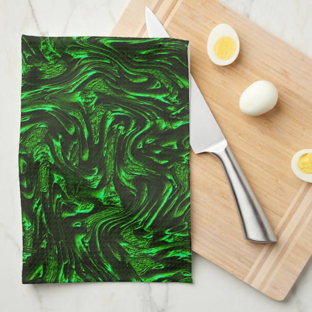Linge De Cuisine Grains texturés vert métallique (Quart Plié)