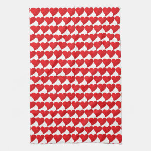 Linge De Cuisine Grand Coeur Rouge, Amour, Saint Valentin blanc