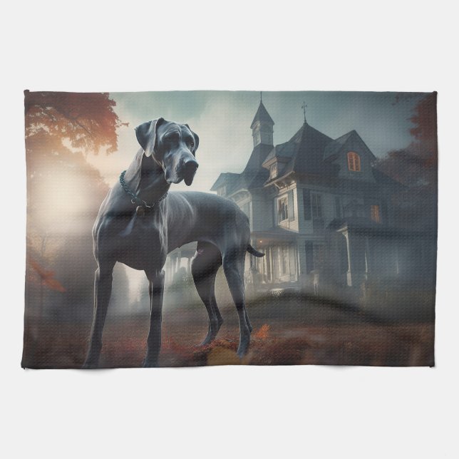 Linge De Cuisine Grand Danois Halloween Épouvantable (Horizontal)