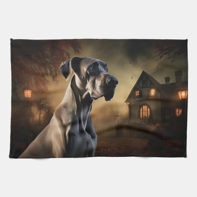 Linge De Cuisine Grand Danois Halloween Épouvantable (Horizontal)