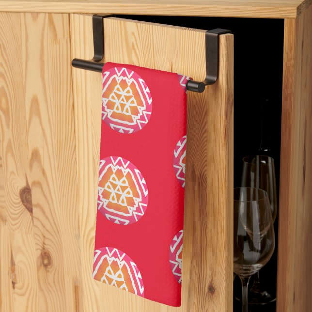 Linge De Cuisine Grand Médaillon rouge (Pliage en tiers)