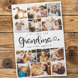 Linge De Cuisine Grand-mère Nous t'aimons Coeurs Photo moderne Coll<br><div class="desc">Nous t'aimons grand-mère ! Cute, moderne et personnalisée famille photo collage serviette de cuisine pour montrer à grand-mère combien elle est aimée. Nous aimons cette écriture manuscrite avec des fioritures de coeur, ce qui en fait un cadeau de souvenir pour un grand-parent bien-aimé. Personnalisez avec 12 photos préférées et votre...</div>
