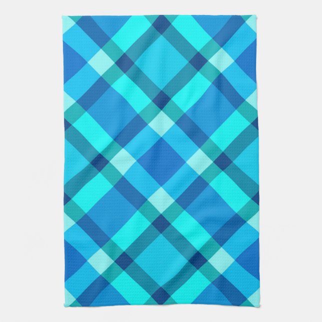 Linge De Cuisine Grand Plaid Moderne, Bleu Cobalt, Aqua & Turquoise (Vertical)