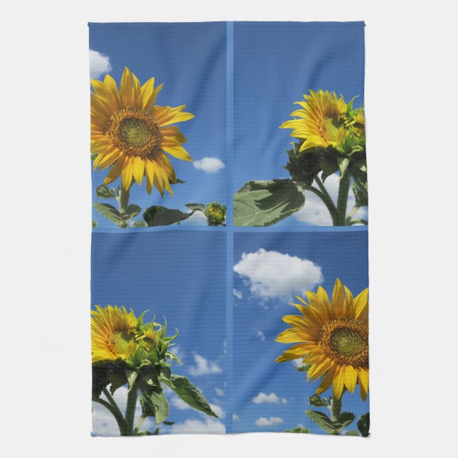 Linge De Cuisine grand tournesol brille jaune bleu ciel blanc petit (Vertical)