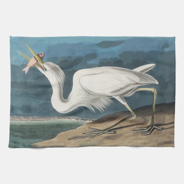 Linge De Cuisine Grande Aigrette d'Audubon : Oiseau côtier vintage (Horizontal)