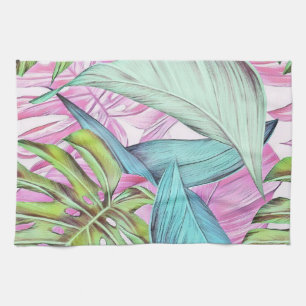 Linge De Cuisine Grande aquarelle feuille tropicale colorée