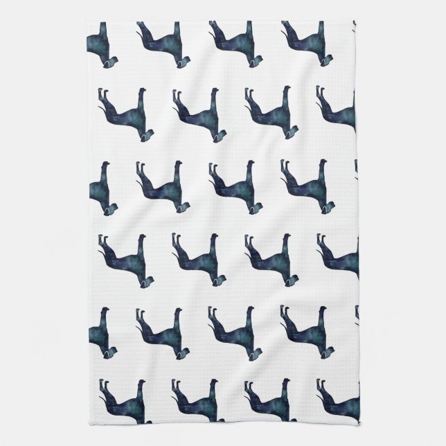 Linge De Cuisine Grande Danse Chien noir Aquarelle Silhouette (Vertical)