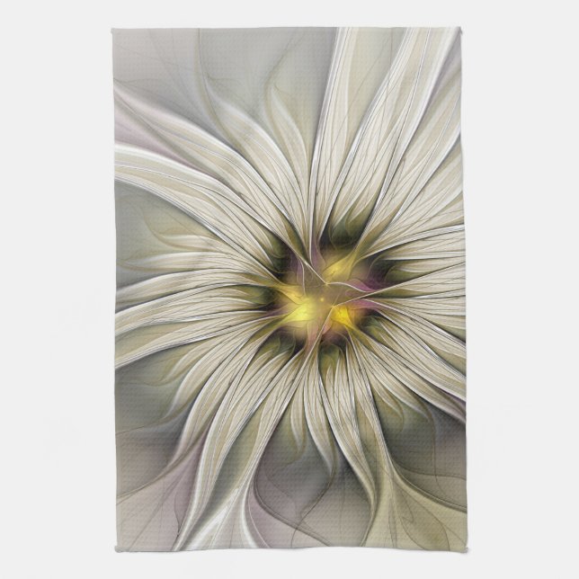 Linge De Cuisine Grande Fleur d'ivoire, Abstrait Art Fractal Modern (Vertical)
